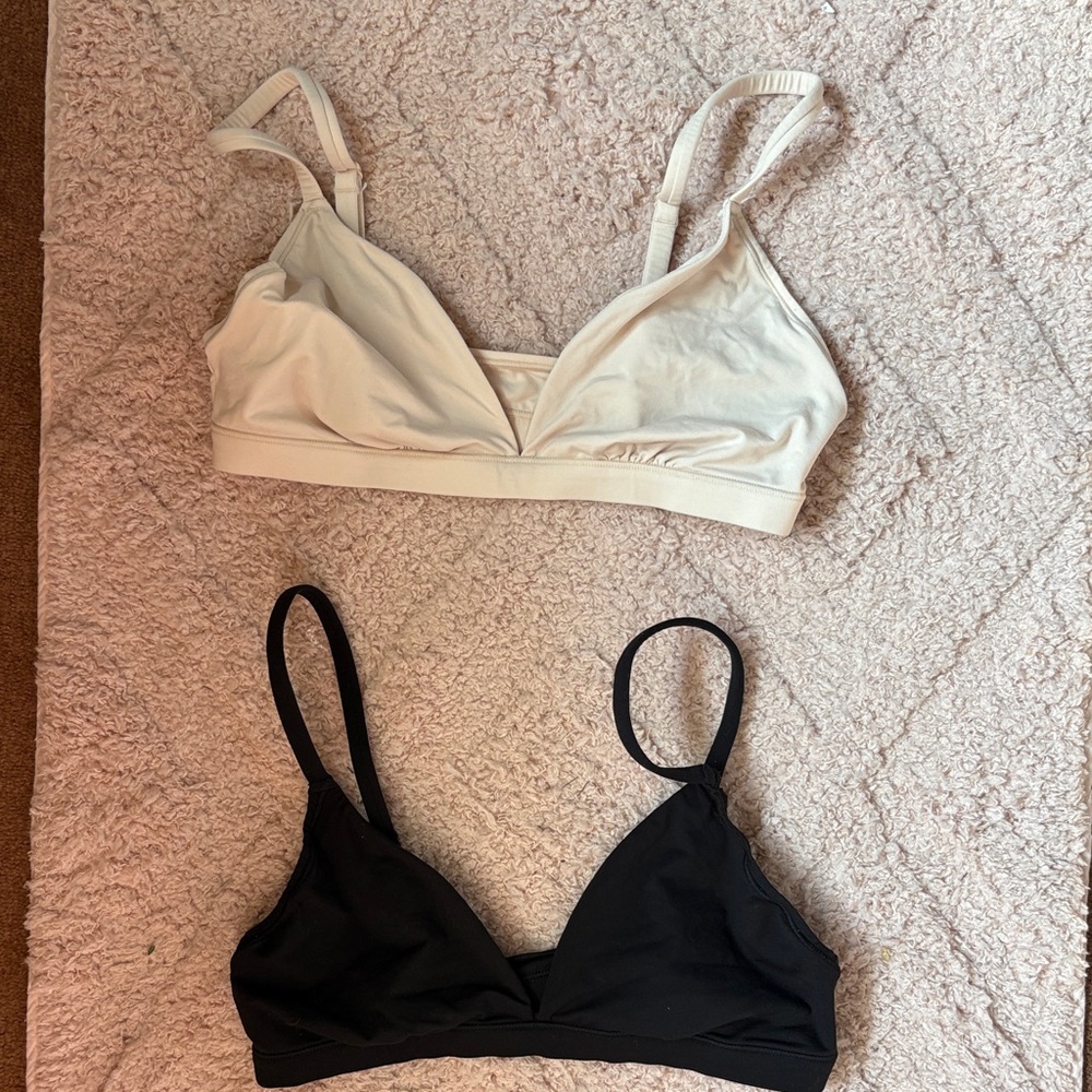 Set of 2 VS Pink Unlined Triangle Bralettes-Cream and Black-Size M-Like New
